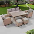 6-Piece Outdoor Patio Rattan Sofa Set with Dining Table, Chair, and Stools