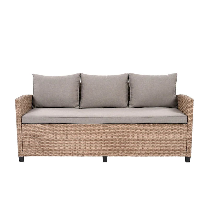 6-Piece Outdoor Patio Rattan Sofa Set with Dining Table, Chair, and Stools