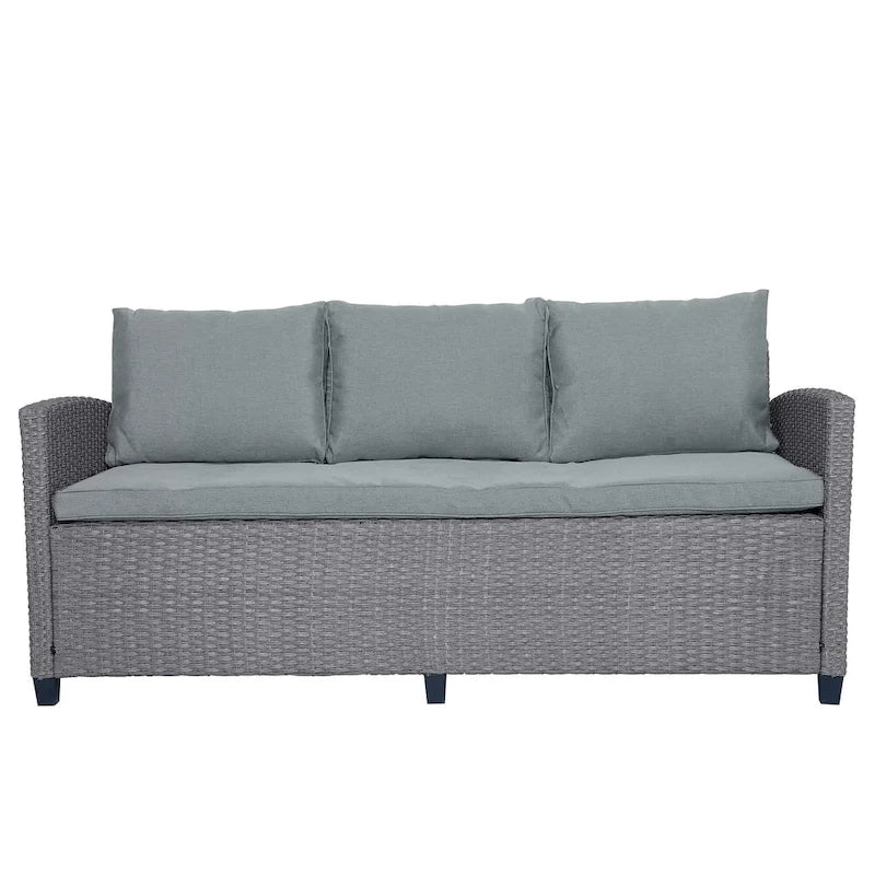 6-Piece Outdoor Patio Rattan Sofa Set with Dining Table, Chair, and Stools