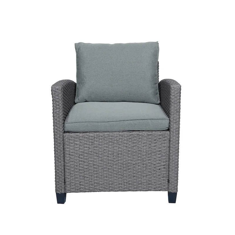 6-Piece Outdoor Patio Rattan Sofa Set with Dining Table, Chair, and Stools