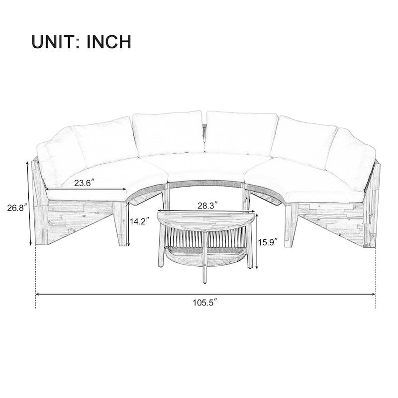 12-Seater Outdoor Acacia Wood Round Sectional Sofa Set with Coffee Table