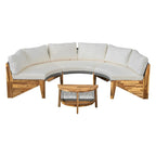 12-Seater Outdoor Acacia Wood Round Sectional Sofa Set with Coffee Table