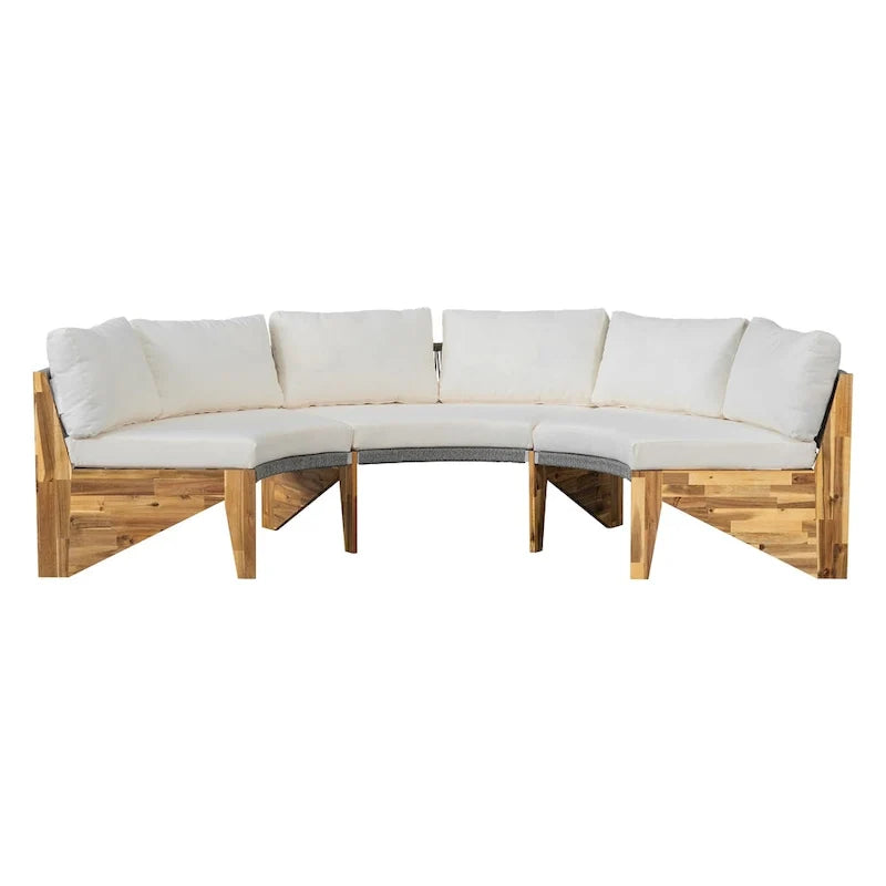 12-Seater Outdoor Acacia Wood Round Sectional Sofa Set with Coffee Table
