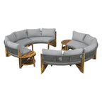 12-Seater Outdoor Acacia Wood Round Sectional Sofa Set with Coffee Table