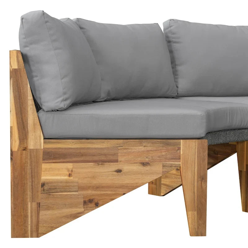12-Seater Outdoor Acacia Wood Round Sectional Sofa Set with Coffee Table
