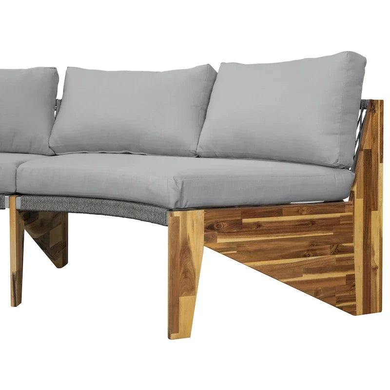 12-Seater Outdoor Acacia Wood Round Sectional Sofa Set with Coffee Table