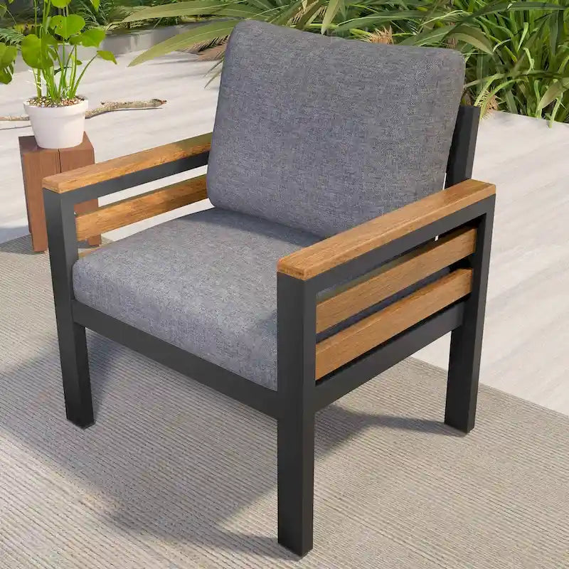 4-Piece Outdoor Sofa Set for 5 with Solid Wood Coffee Table and Removable Cushions