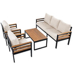 Ensemble de canapés d'extérieur 4 pièces pour 5 personnes avec table basse en bois massif et coussins amovibles
