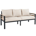 4-Piece Outdoor Sofa Set for 5 with Solid Wood Coffee Table and Removable Cushions