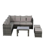 Ensemble de conversation d'extérieur 6 pièces en rotin synthétique tressé résistant aux intempéries avec table en verre, coussins d'assise et oreillers décoratifs