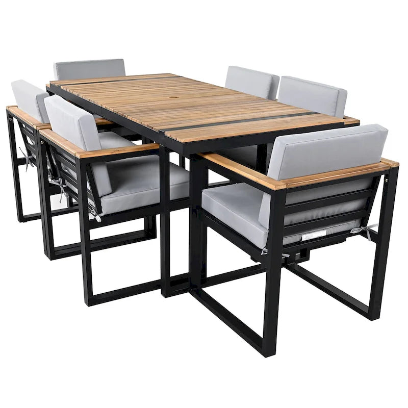 Ensemble de salle à manger d'extérieur 7 pièces avec table et chaises de patio et coussins amovibles
