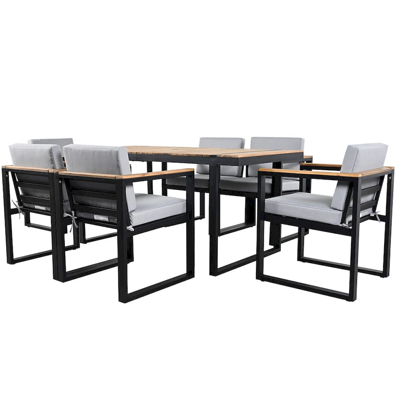 Ensemble de salle à manger d'extérieur 7 pièces avec table et chaises de patio et coussins amovibles
