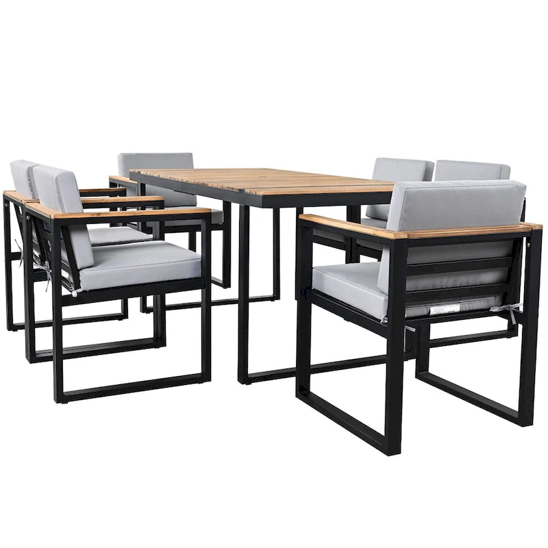 Ensemble de salle à manger d'extérieur 7 pièces avec table et chaises de patio et coussins amovibles