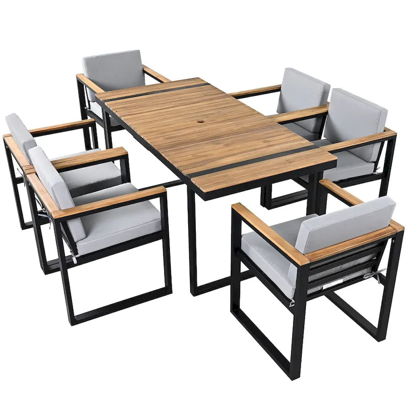 Ensemble de salle à manger d'extérieur 7 pièces avec table et chaises de patio et coussins amovibles