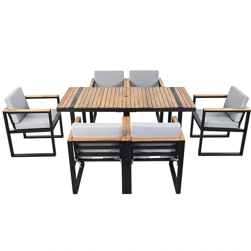 Ensemble de salle à manger d'extérieur 7 pièces avec table et chaises de patio et coussins amovibles