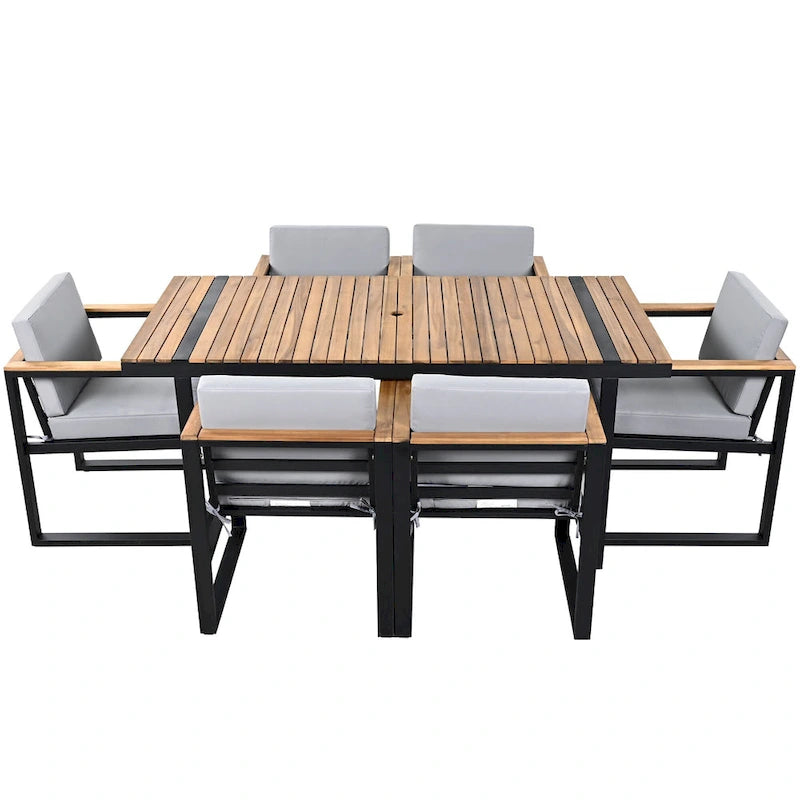 Ensemble de salle à manger d'extérieur 7 pièces avec table et chaises de patio et coussins amovibles