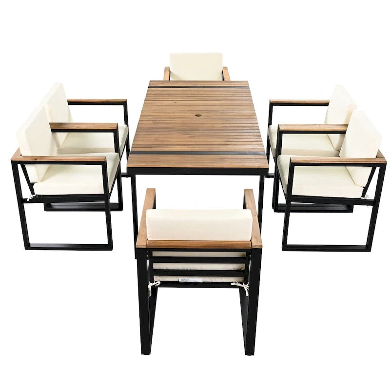 7-Pieces Outdoor Dining Set Patio Dining Table and Chair Set with and Removable Cushions