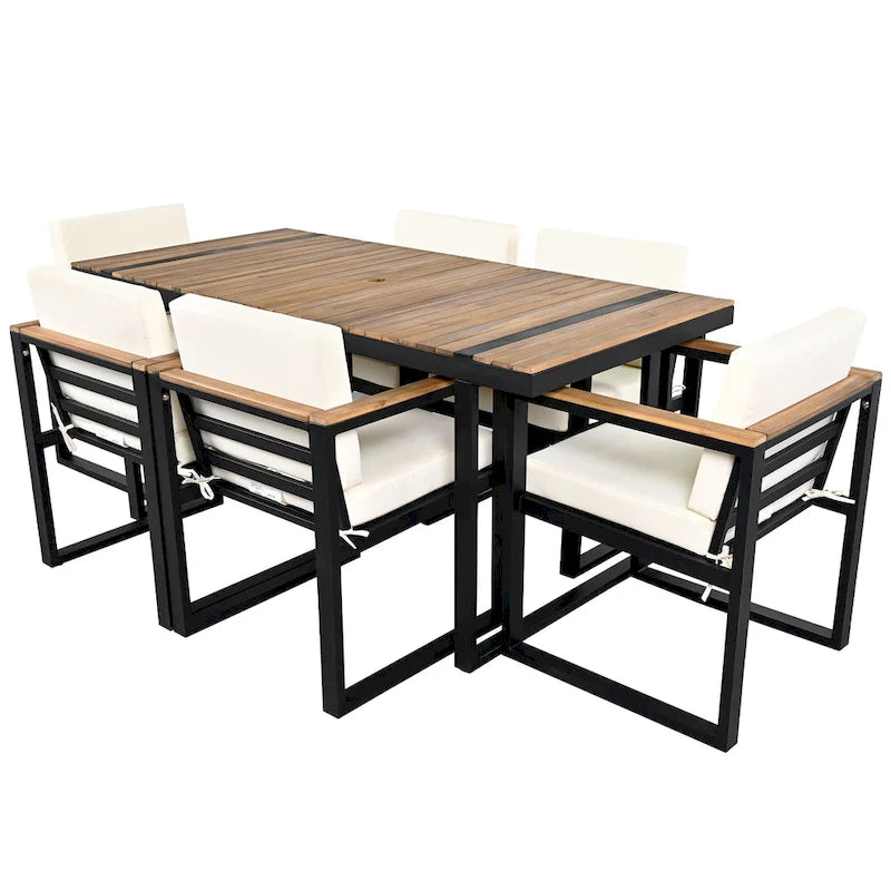 Ensemble de salle à manger d'extérieur 7 pièces avec table et chaises de patio et coussins amovibles