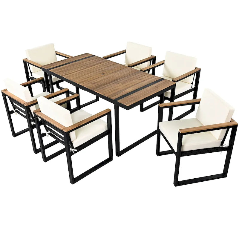7-Pieces Outdoor Dining Set Patio Dining Table and Chair Set with and Removable Cushions