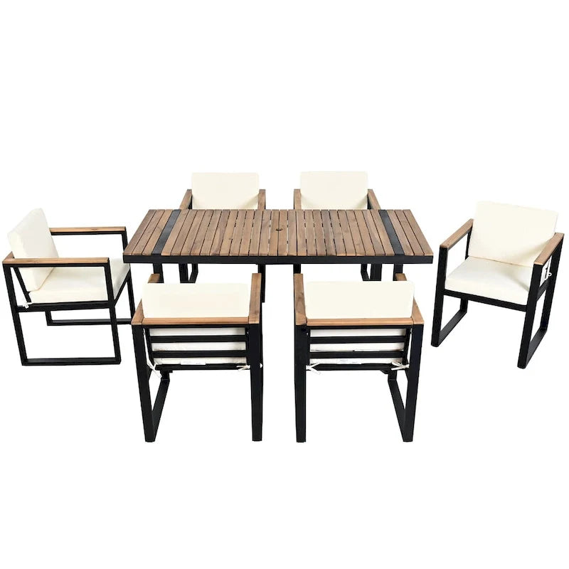 7-Pieces Outdoor Dining Set Patio Dining Table and Chair Set with and Removable Cushions