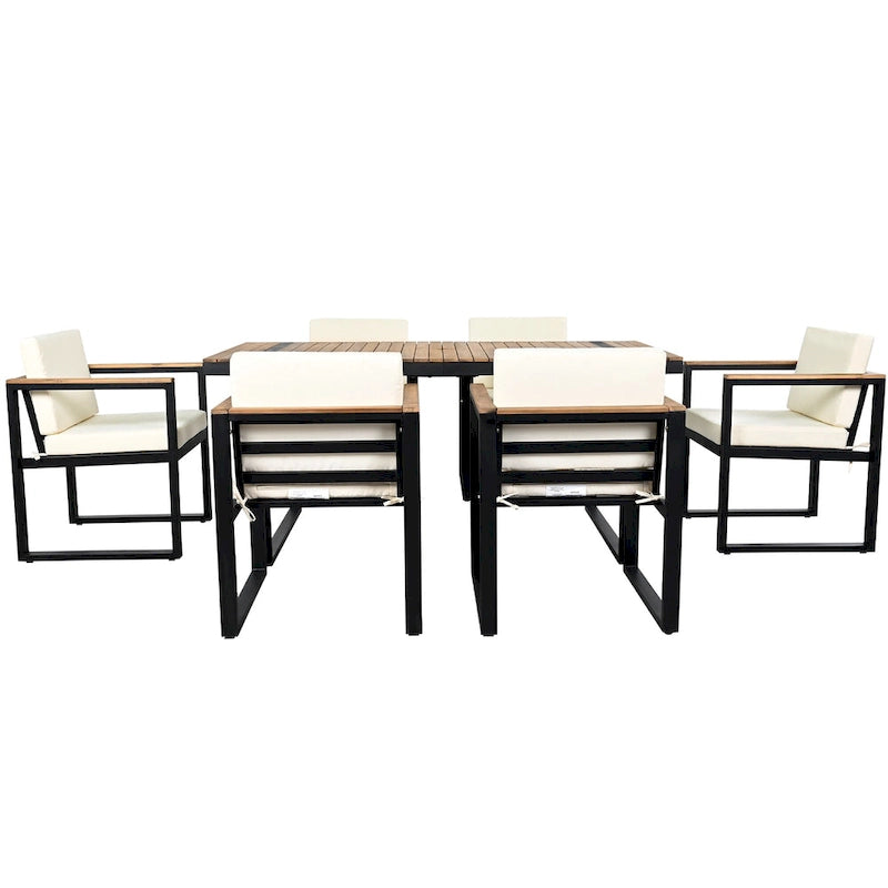 Ensemble de salle à manger d'extérieur 7 pièces avec table et chaises de patio et coussins amovibles