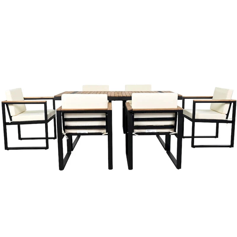 7-Pieces Outdoor Dining Set Patio Dining Table and Chair Set with and Removable Cushions