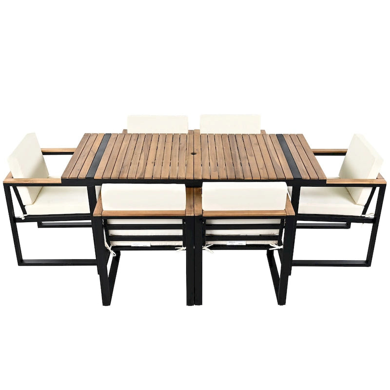 Ensemble de salle à manger d'extérieur 7 pièces avec table et chaises de patio et coussins amovibles