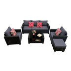 Ensemble de meubles de patio 7 pièces, canapé d'angle d'extérieur en rotin PE avec 2 fauteuils et table en verre trempé