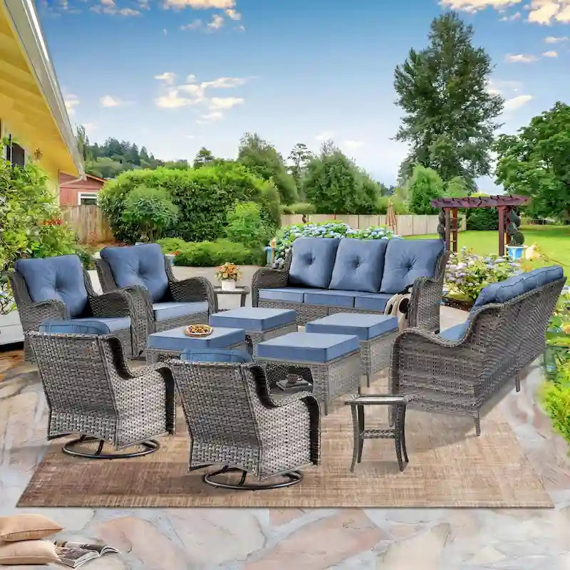 12 Piece Wicker Outdoor Patio Furniture Sets with Swivel Rocker Chairs