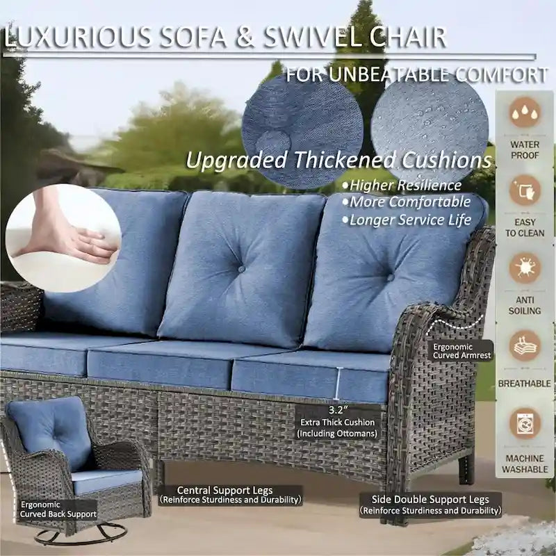 12 Piece Wicker Outdoor Patio Furniture Sets with Swivel Rocker Chairs