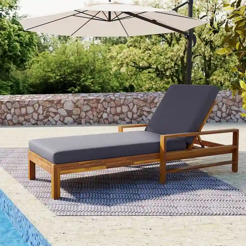 Wood Adjustable Backrest Outdoor Lounge Chair, Suitable for Gardens, Terraces and Poolside Areas