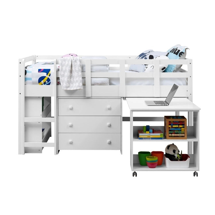 Lit mezzanine simple bas avec bureau et rangement - Lit mezzanine pour enfants en pin avec armoire et espace d'étude