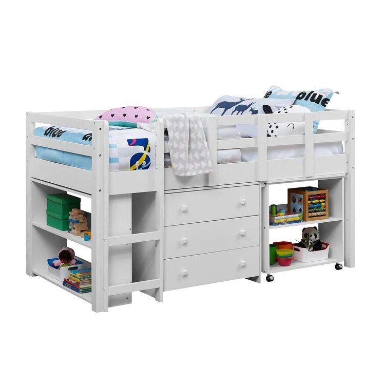 Lit mezzanine simple avec bureau et rangement - Lit mezzanine en pin pour enfants avec armoire et espace d'étude