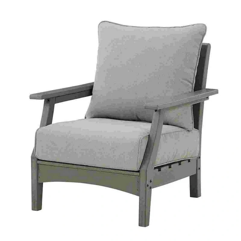 Chaise longue d'extérieur à lattes avec coussins, ensemble de 2, gris
