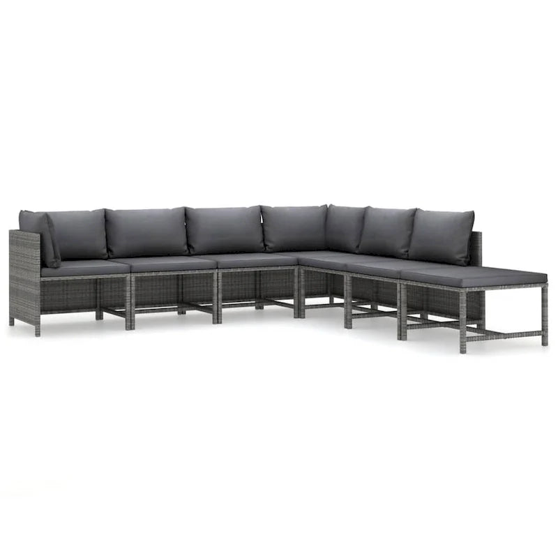 Ensemble de canapés modulaires d'extérieur Avio 7 pièces avec pouf, en résine tressée gris foncé