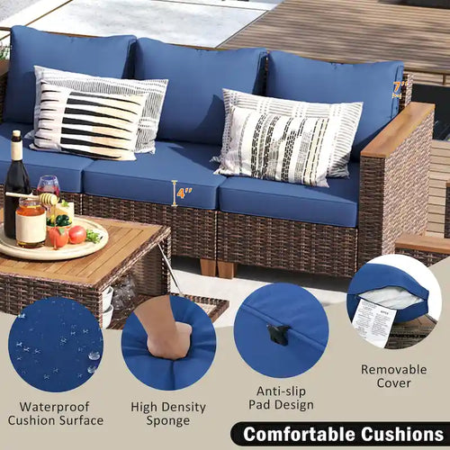 Ensemble de mobilier de patio 8 pièces avec table de rangement et fauteuils pivotants et à bascule en rotin, ensemble de conversation extérieur en osier pour jardin