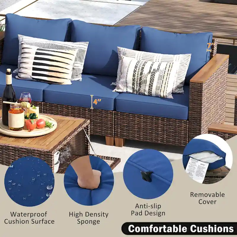 8-Piece Patio Furniture Set with Storage Table and Rattan Swivel Rocking Chairs, Outdoor Wicker Conversation Set for Backyard