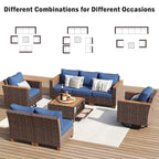 8-Piece Patio Furniture Set with Storage Table and Rattan Swivel Rocking Chairs, Outdoor Wicker Conversation Set for Backyard