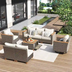 8-Piece Patio Furniture Set with Storage Table and Rattan Swivel Rocking Chairs, Outdoor Wicker Conversation Set for Backyard