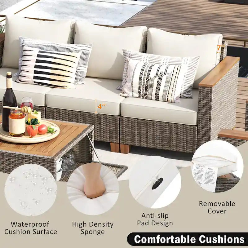 8-Piece Patio Furniture Set with Storage Table and Rattan Swivel Rocking Chairs, Outdoor Wicker Conversation Set for Backyard