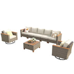 8-Piece Patio Furniture Set with Storage Table and Rattan Swivel Rocking Chairs, Outdoor Wicker Conversation Set for Backyard