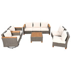 8-Piece Patio Furniture Set with Storage Table and Rattan Swivel Rocking Chairs, Outdoor Wicker Conversation Set for Backyard