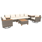 8-Piece Patio Furniture Set with Storage Table and Rattan Swivel Rocking Chairs, Outdoor Wicker Conversation Set for Backyard