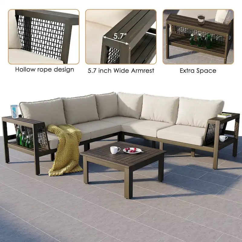 4 Pieces Outdoor Wood Sofa Set