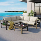 4 Pieces Outdoor Wood Sofa Set
