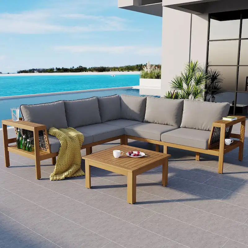 4 Pieces Outdoor Wood Sofa Set
