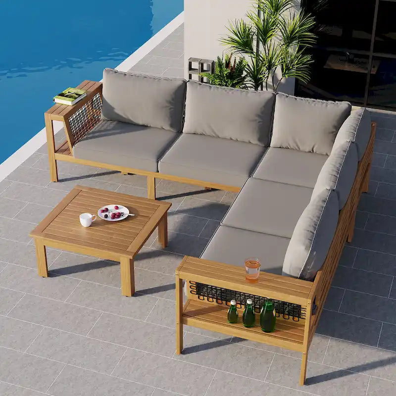4 Pieces Outdoor Wood Sofa Set
