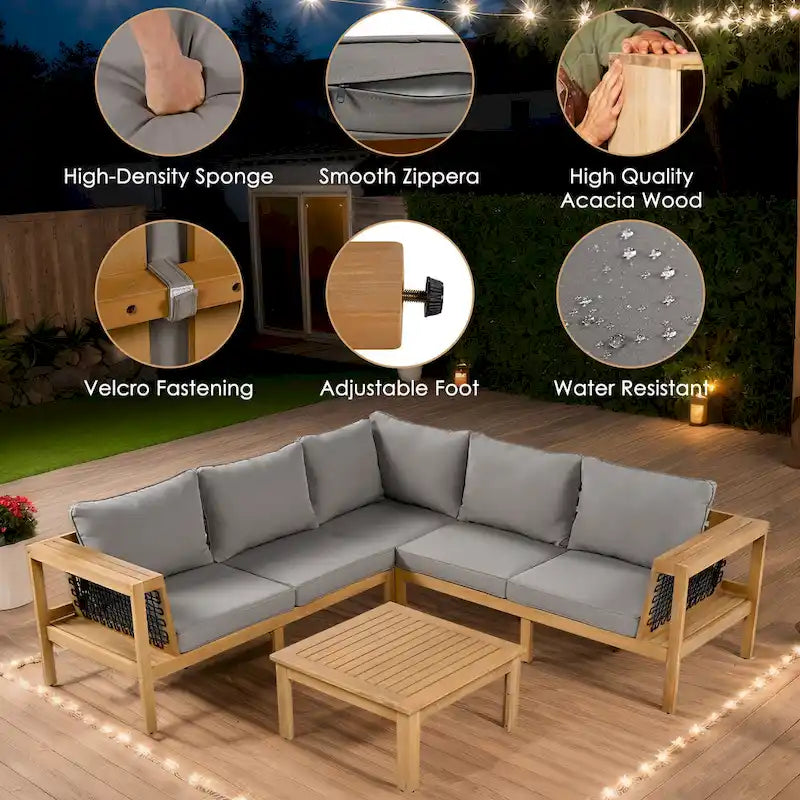 4 Pieces Outdoor Wood Sofa Set