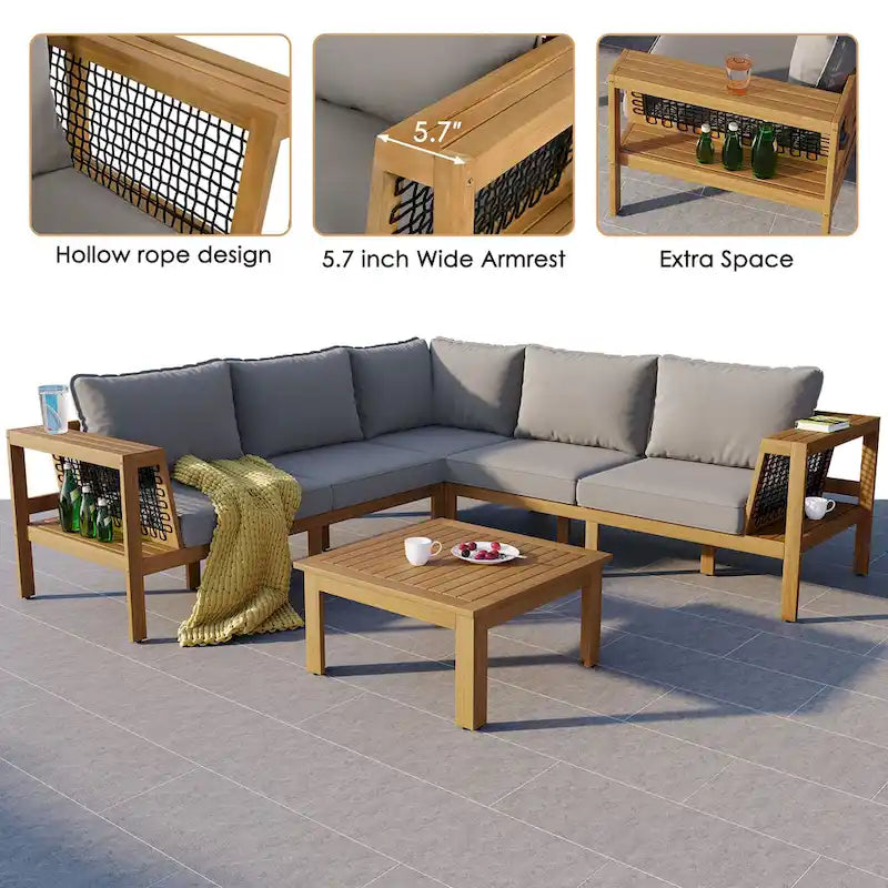 4 Pieces Outdoor Wood Sofa Set