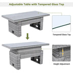 Canapé d'angle d'extérieur en rotin avec table réglable et fauteuils inclinables